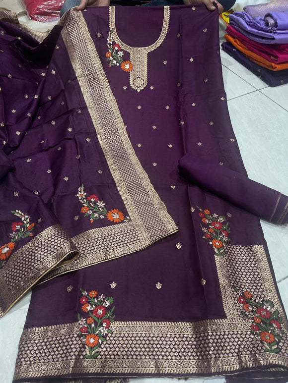 Purple shade DPS Special Dola Suit ,Tabby silk salwar and Dola Silk Duppatta material  for women -FASH001SSMPR