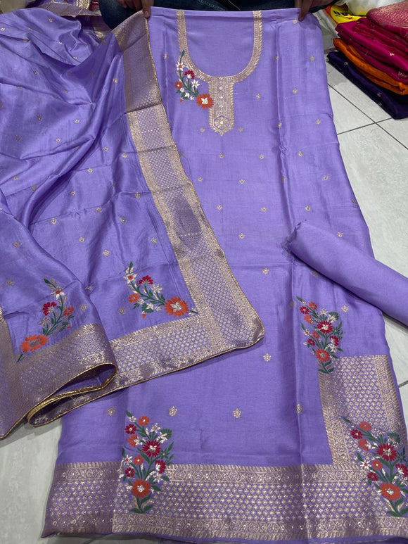 Violet shade DPS Special Dola Suit ,Tabby silk salwar and Dola Silk Duppatta material  for women -FASH001SSMV