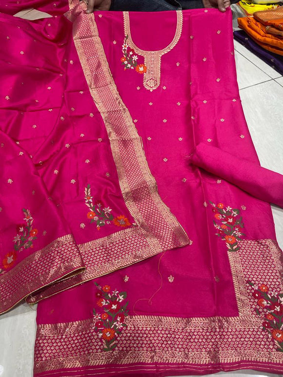 Pink shade DPS Special Dola Suit ,Tabby silk salwar and Dola Silk Duppatta material  for women -FASH001SSPK