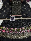 Black shade elegant Kurti Sharara and Duppatta material -RIDA001KSD