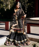 Black shade elegant Kurti Sharara and Duppatta material -RIDA001KSD