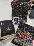Black shade elegant Kurti Sharara and Duppatta material -RIDA001KSD