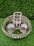 German silver washable tray with pure silver coated Balaji idol with antique Kum Kum bowls-SREE001BC