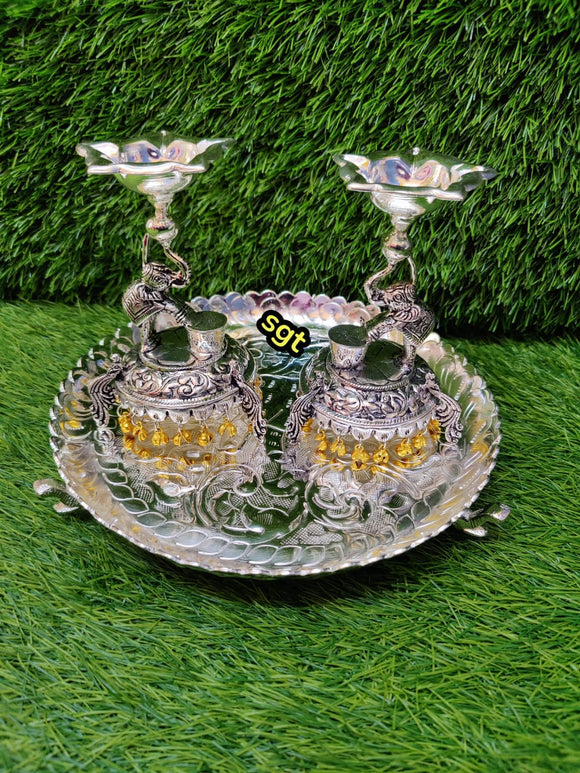 Impressive metallic elephant leg plate with antique German washable elephant diyas-SREE001PCA