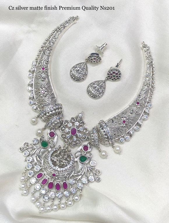 Sadhana, elegant  Silver finish premium quality necklace set  for women -SAYD001SNS