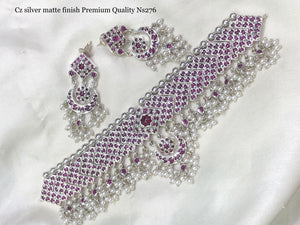 Madhubala, elegant CZ Silver finish premium quality necklace set /Choker for women -SAYD001SNA