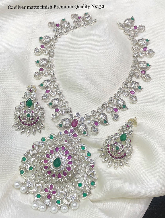 Hemarani, elegant  Silver finish premium quality necklace set  for women -SAYD001SNB