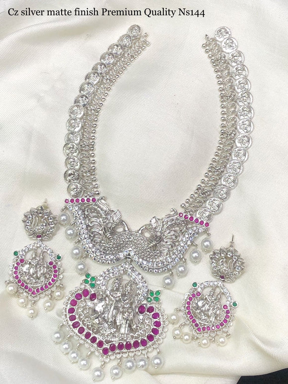 Shivakami , elegant  Silver finish premium quality necklace set  for women -SAYD001SND