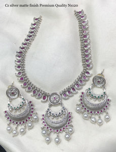 Parvathy, elegant  Silver finish premium quality necklace set  for women -SAYD001SNG