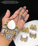 Janaki , German Silver premium Quality Mother of Pearl Long Necklace Set for Women -SAYD001MPB