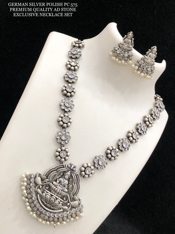 Padmavathy, German Silver Premium Quality American Diamond Necklace Set for Women-SAYD001ADW