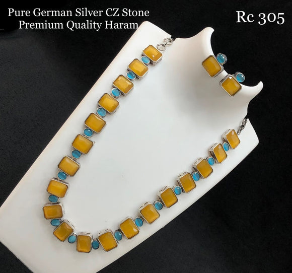Revathy , Pure German Silver Premium Quality Monalisa Stone Studded Necklace Set -SAYD001MLYB
