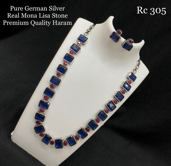 Revathy , Pure German Silver Premium Quality Monalisa Stone Studded Necklace Set -SAYD001MLYB