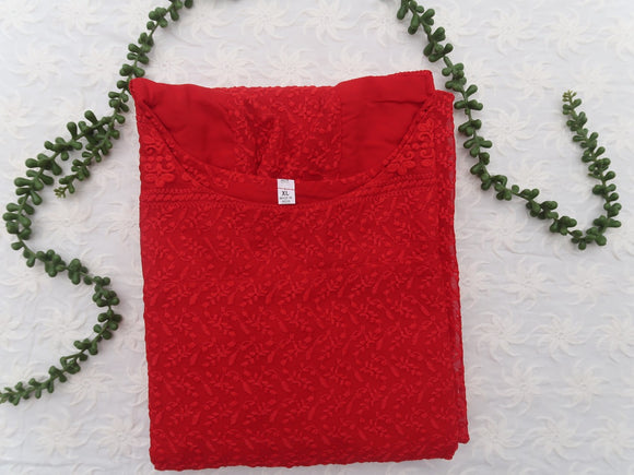 Xmas Collection Red Color Luknowi Georgette Kurtis with Crepe Lining-KIA001