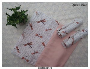 Elegant Dragon Fly Design Cotton Queen Size  Bed sheet with 2 Pillow Covers-KIA001CBA