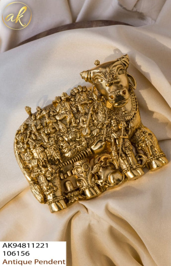 Elegant  carved Gold Finish Nandi Statement Pendant -LR001SPN