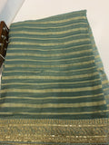 Pure Georgette dual shaded Saree with horizontal Zari stripes on body with sequins work borders and Pallu with Brocade Blouse-PDS001BS