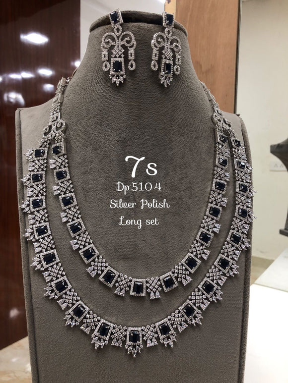 Blue Grace  , elegant Platinum Finish Long Necklace Set for Women-LR001LNBL