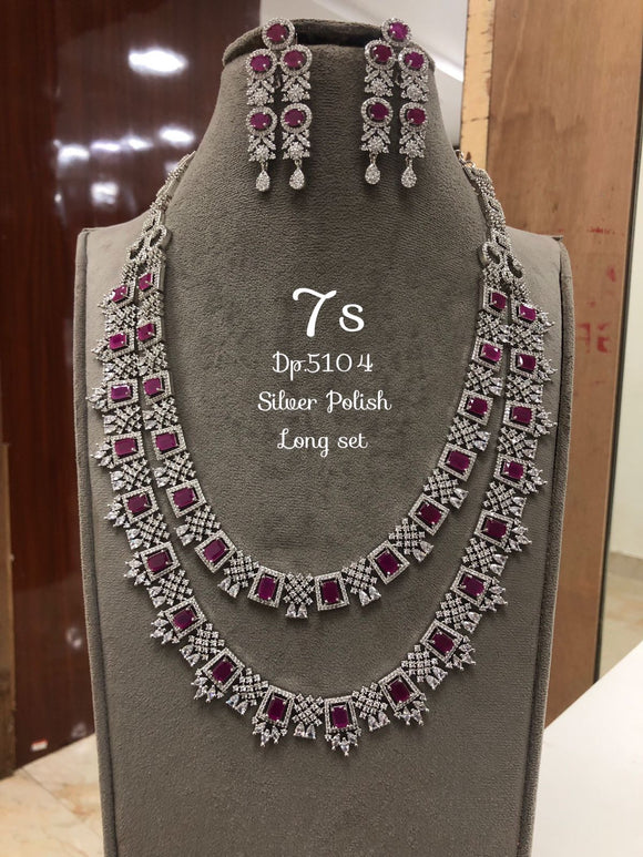 Ruby Grace  , elegant Platinum Finish Long Necklace Set for Women-LR001LNRG