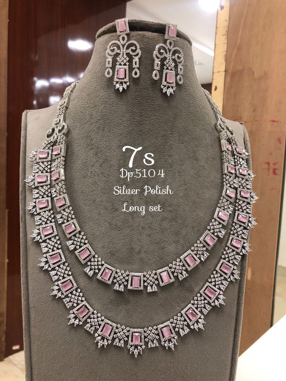 Pink Grace  , elegant Platinum Finish Long Necklace Set for Women-LR001LNPG