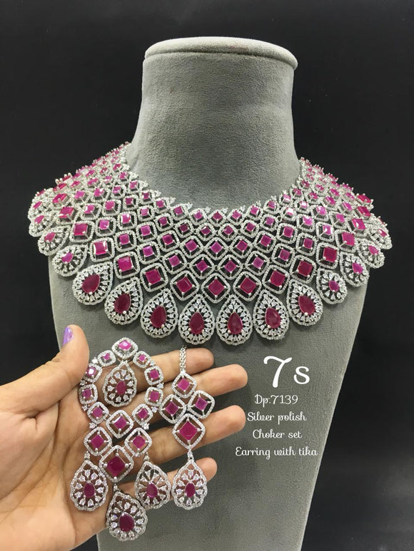 Mohini Silver Necklace set - Pink – SOKORA JEWELS