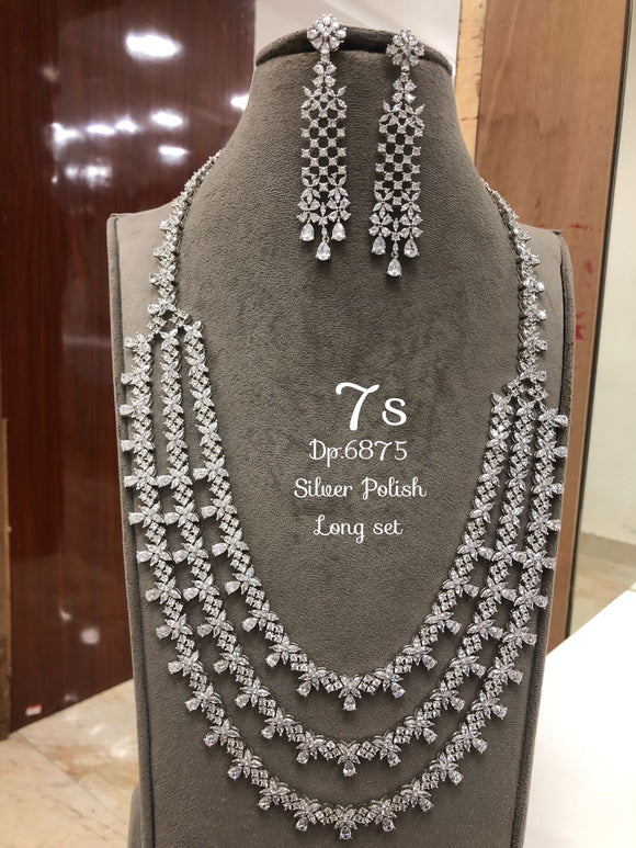 Valentina , elegant Platinum Finish Long Necklace Set for Women-LR001LNVI
