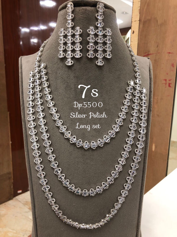 Victoria , elegant Platinum Finish Long Necklace Set for Women-LR001LNV