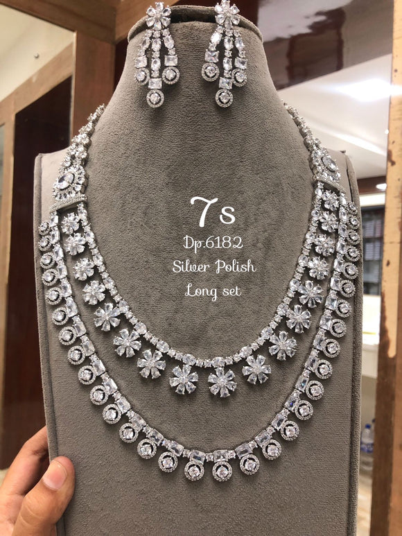 Nutan , elegant Platinum Finish Long Necklace Set for Women-LR001LNN