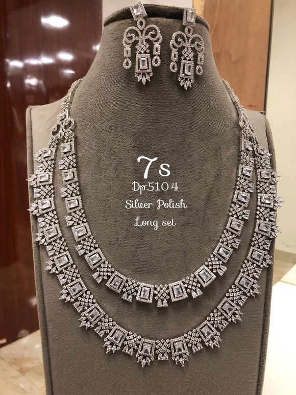 Liara, elegant Platinum Finish Long Necklace Set for Women-LR001LNW
