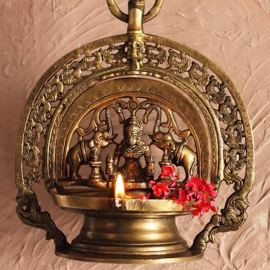 Gaja Lakshmi Hanging Oil lamp in Brass-GRIH001OL