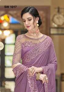 Lilac  shade Designer Fancy Silk Saree for Women-GARIM001G