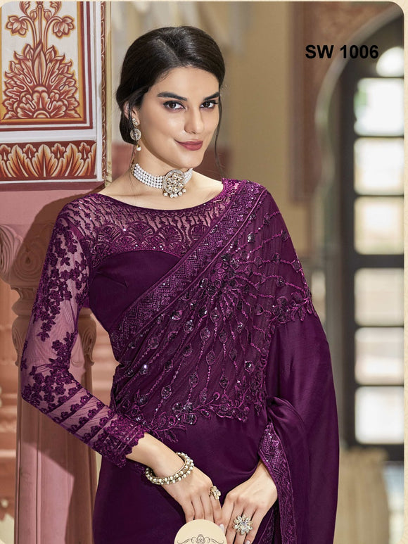 Purple   shade Designer Fancy Silk Saree for Women-GARIM001F
