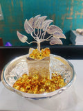 German Silver Plate with Tulsi Tree and 108 Flowers-CZY001PTTF