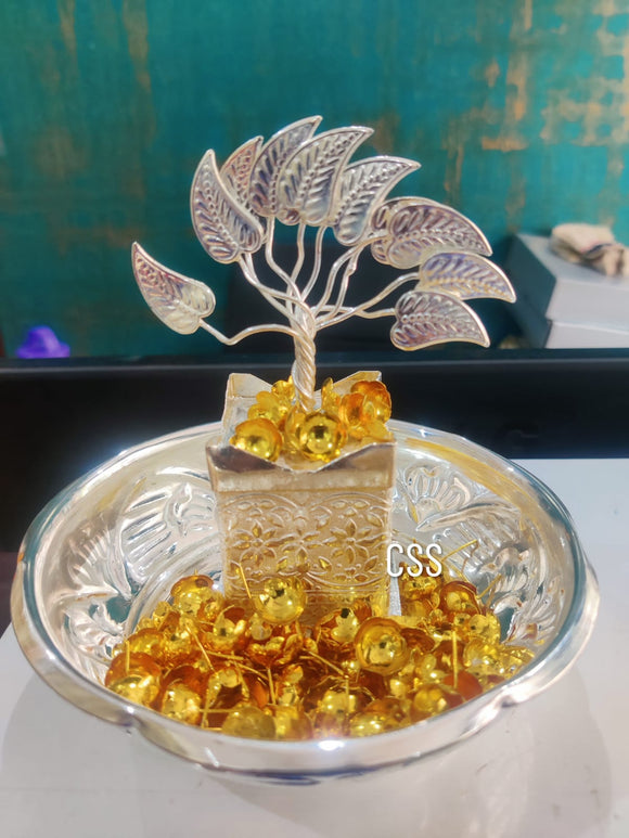 German Silver Plate with Tulsi Tree and 108 Flowers-CZY001PTTF