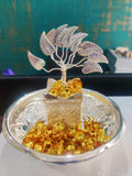 German Silver Plate with Tulsi Tree and 108 Flowers-CZY001PTTF