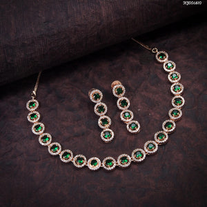 Green Yosha ,Rose Gold  Finish Elegant American Diamond Necklace Set for Women -YOSH001NSRGG