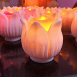 Pair of 2 , Flower Design Marble Candle Urli For Decoration-MK001CU