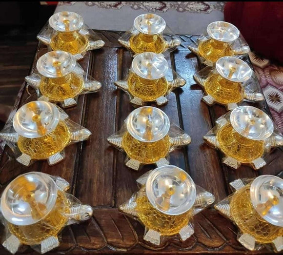 Set of 10 , Aluminium and  Brass kachwa deep/Tortoise Lamp -MK001KD
