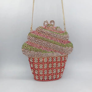 Cup cake Love ,Cupcake  Design elegant Diamond studded Clutch Bag with Golden Sling for Women -PANI001DCC