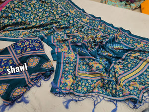 Blue Elegant Pasmina Saree with matching shawl  for women -GARIM001SSB