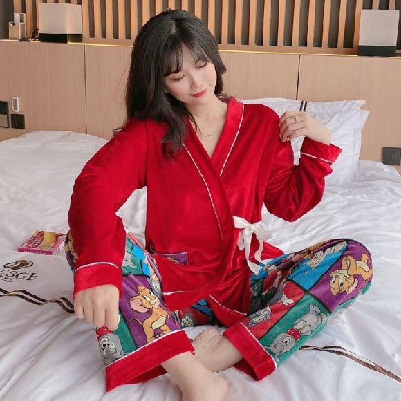 Premium Velvet 2 Pc Night Suit with side knot pattern for Women -RY001NSE