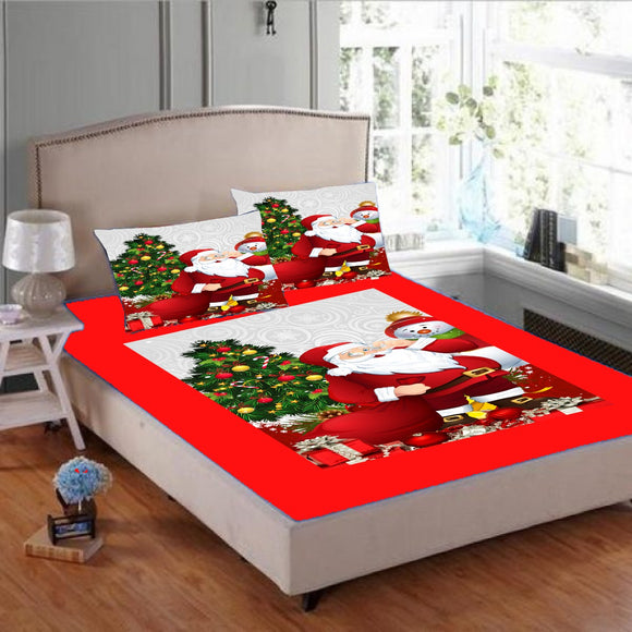 Santa is Home , Christmas  Special Santa  Design  Velvet Queen Size Bed sheet Set -TEX001CBB