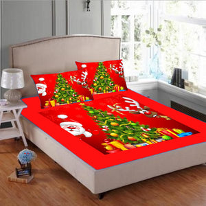 Christmas  Special ,ReinDeer Design  Velvet Queen Size Bed sheet Set -TEX001CBA