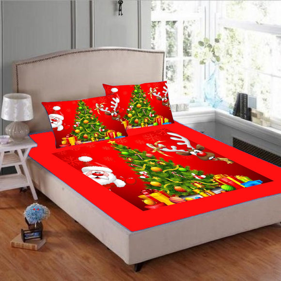 Christmas  Special ,ReinDeer Design  Velvet Queen Size Bed sheet Set -TEX001CBA