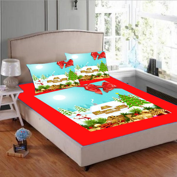 Lovely Christmas , Christmas  Special Santa  Design Red  Velvet Queen Size Bed sheet Set -TEX001CBE