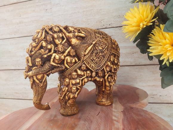 Hand-Carved Royal Indian Elephant Gold finish Statue-SHIVA001ES