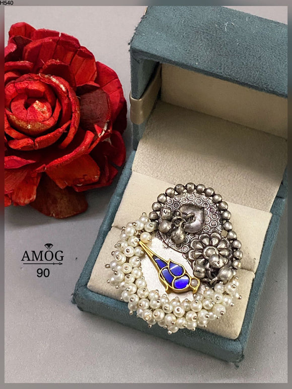 Bharathi, Oxidized Silver finish Finger Ring with white pearls  for Women -SANDY001RWP