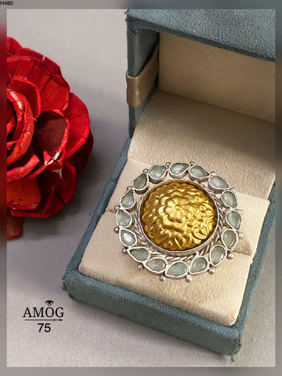 Shweta,  Oxidised Silver finish Finger Ring with white stonesfor Women -SANDY001RAW