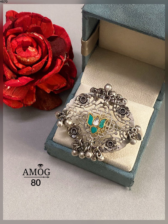 Agha noor ,  Oxidised Silver finish Finger Ring for Women -SANDY001RAN