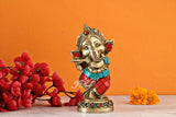 Basuri Baby Ganesha in Brass with stone work-POSH001BG